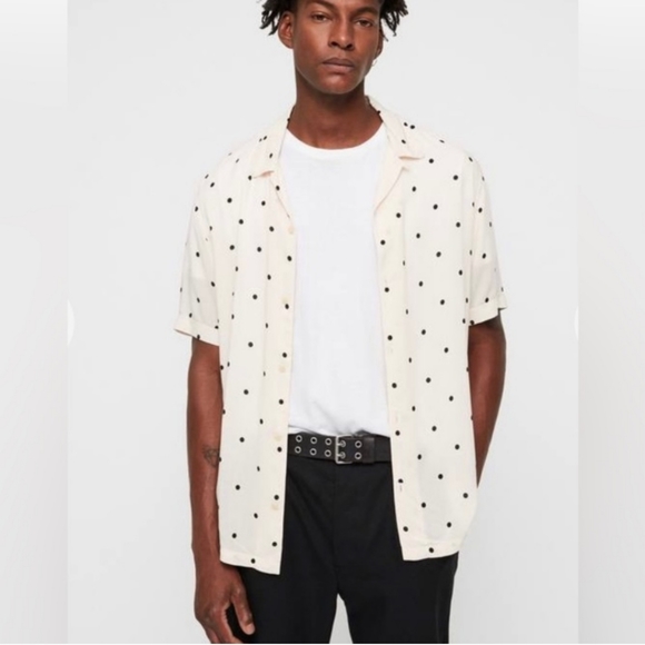 All Saints Other - All Saints Mens Relaxed Fit Ecru Polka Dot Shirt Size Large